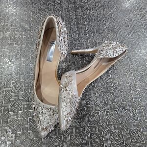 🐢 INC Gold Sparkle Flowery Heels. Size 10 4" Heel 3D 🌺🌺